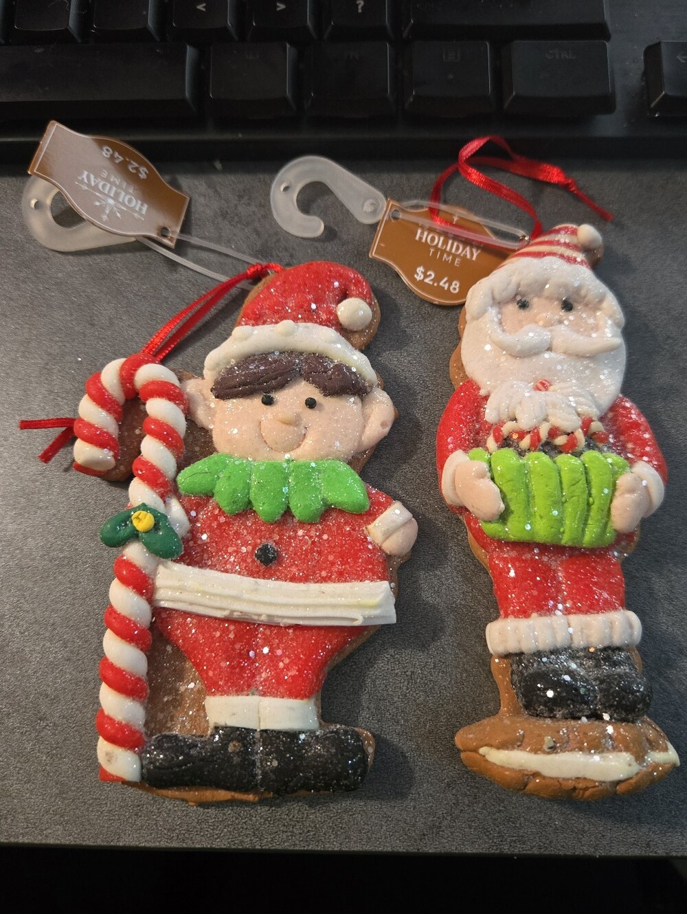 Santa And Elf Gingerbread Ornaments